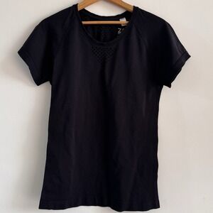 Zella Black Compression Activewear L  Shirt SS Gym Workout Running Perforated